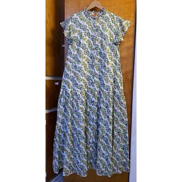 Oliphant White Ruffle Collar flutter sleeve Lupina Floral maxi dress size XXL - Picture 4 of 11